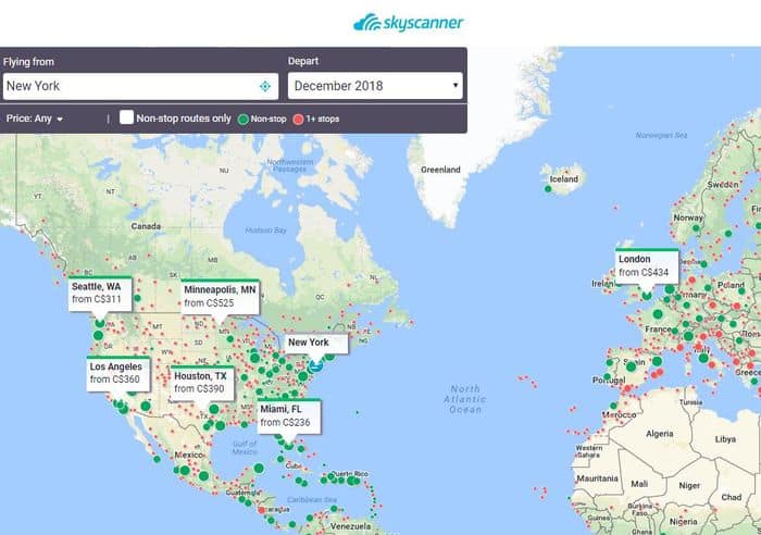 Skyscanner map explore search 2018
