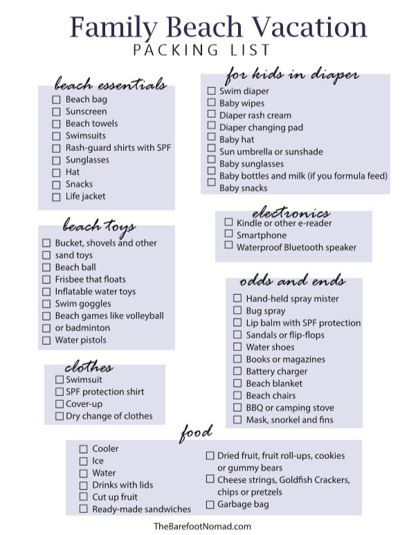 family beach vacation packing list printable the barefoot nomad
