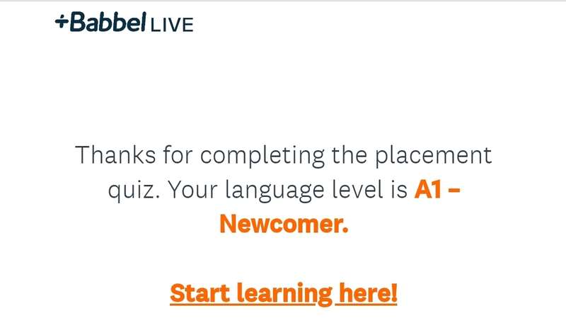 Babbel Live A1 newcomer placement test result