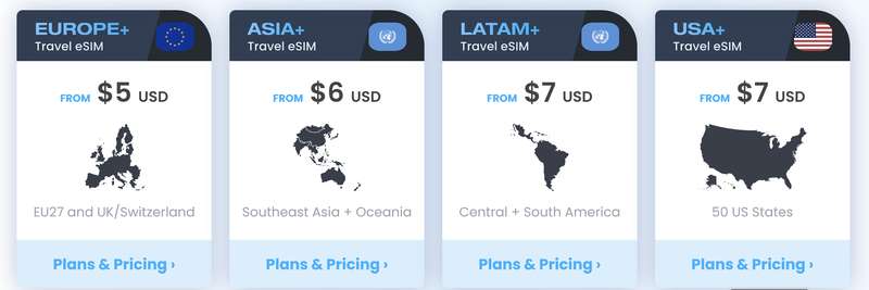 Maya eSIM destinations and sample prices